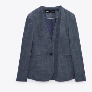 Zara Blue Single-Button Blazer